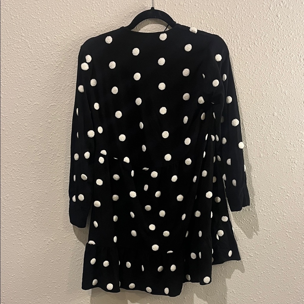 ZARA Black White POLKA DOT EMBROIDERED DRESS Ruffled V-neck Size S RN 77302 - Picture 6 of 6